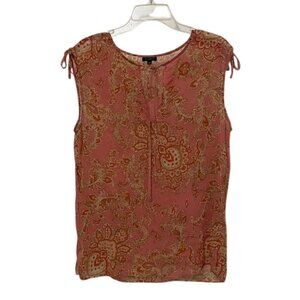 Talbots Coral Paisley Sheer Sleeveless Blouse Top Womens Size Medium